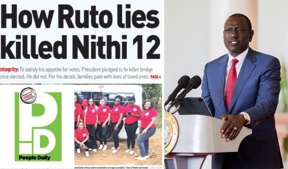 Ruto Goes After People Daily Newspaper Over Explosive Headline About Nithi Bridge