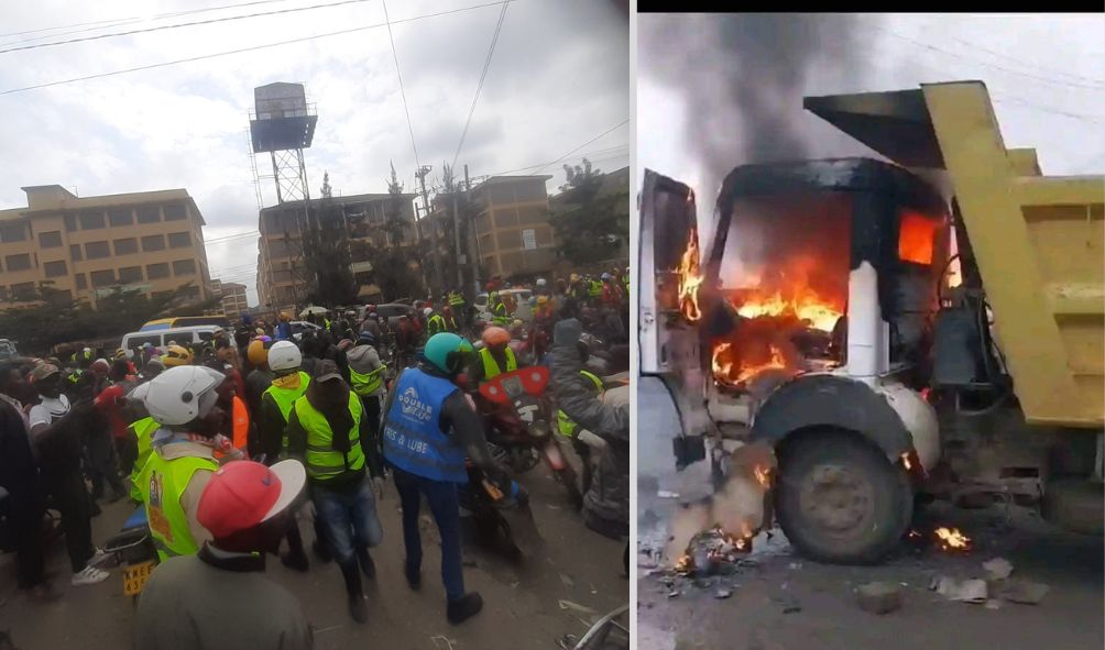 Boda Boda Riders Torch Down Truck After Knocking Colleague To Death In Mlolongo